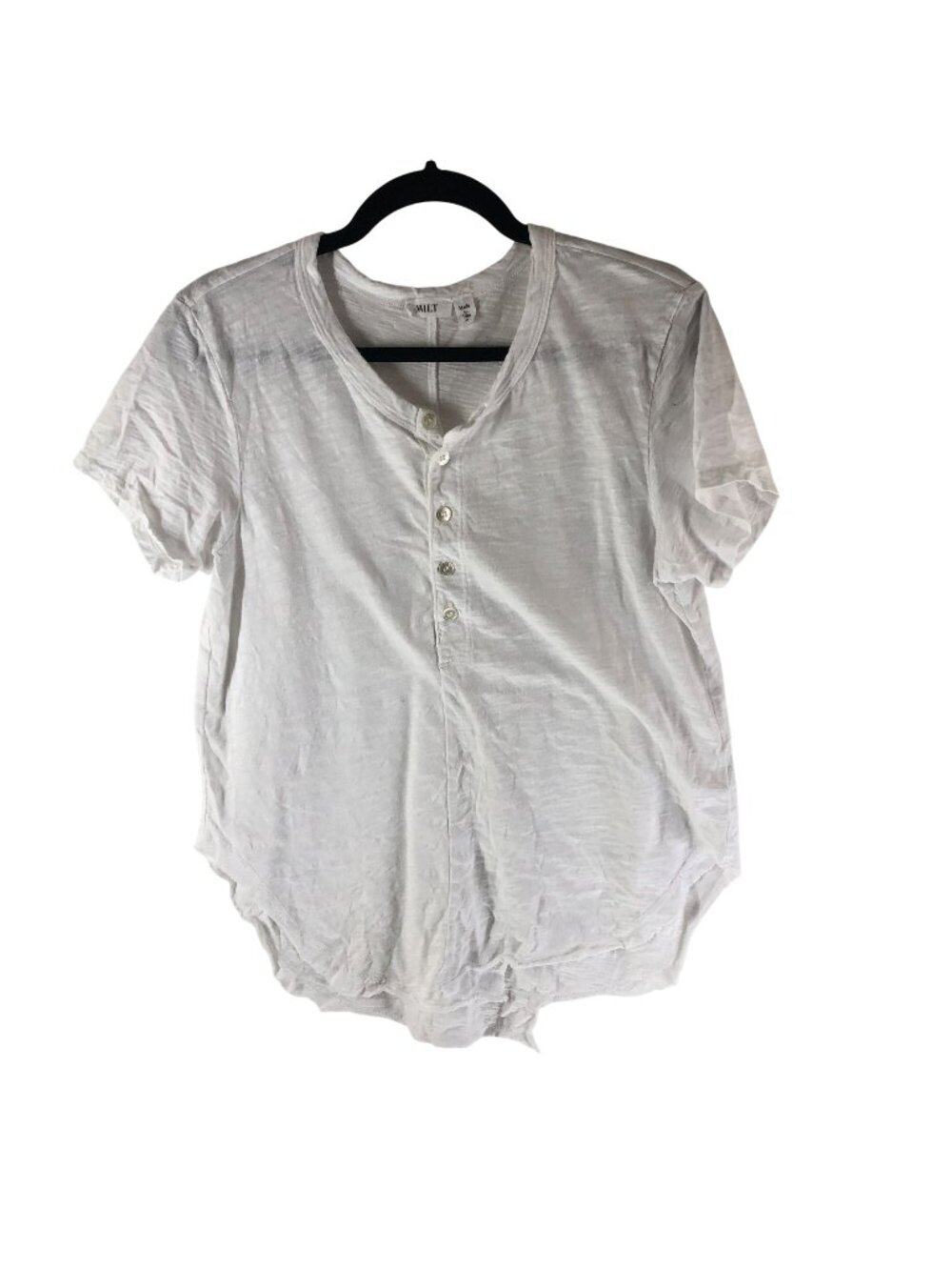 Wilt Womens Henley Top Short Sleeve Slub Knit Cotton Asymmetric White M